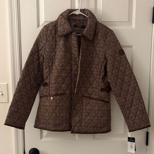 LAUREN Ralph Lauren Quilted Utility Jacket - Brown Houndstooth Check XL, NWT